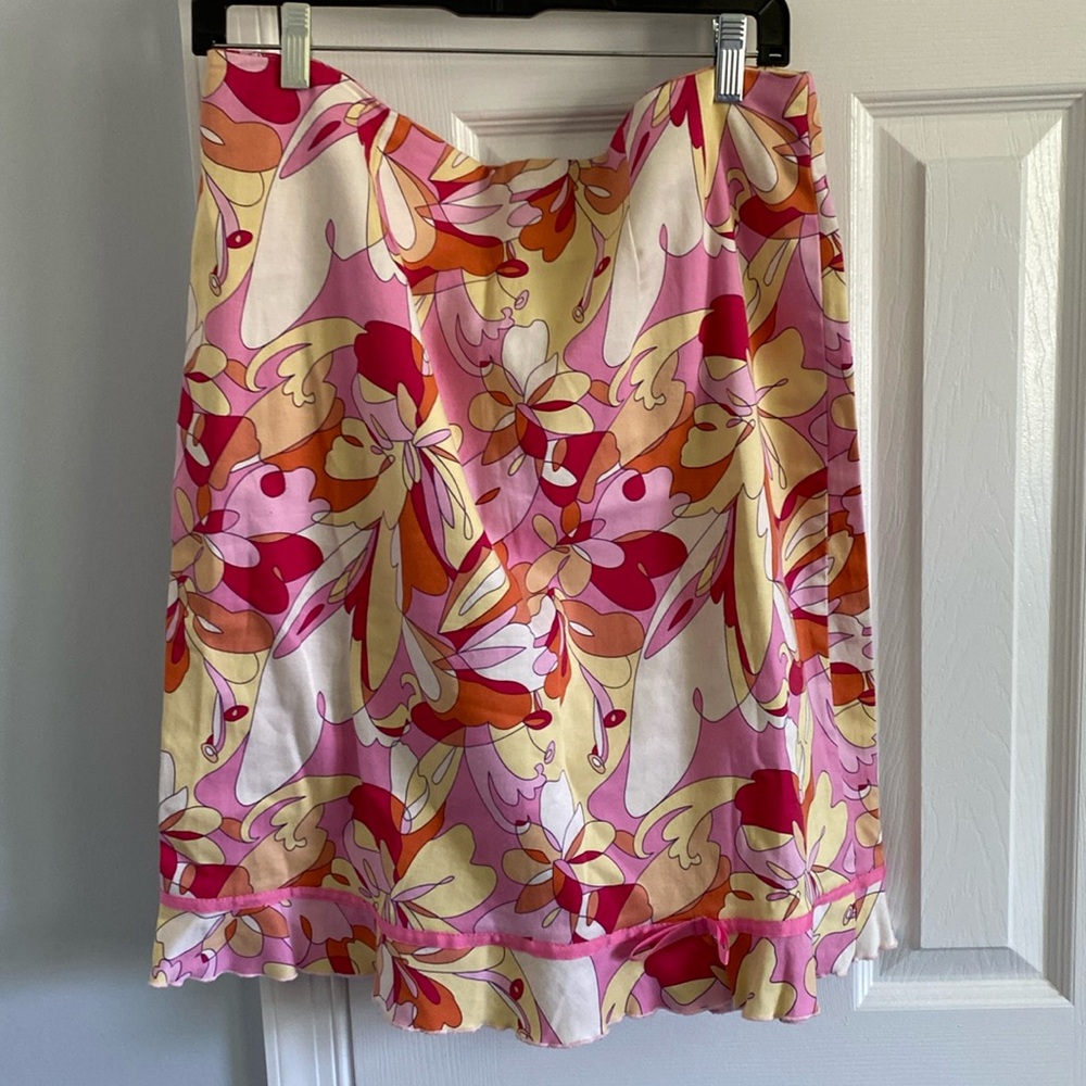 Ninety Printed Pencil Skirt with Ribbon Detail Flounce Hem Size 16 Y2K Inspired